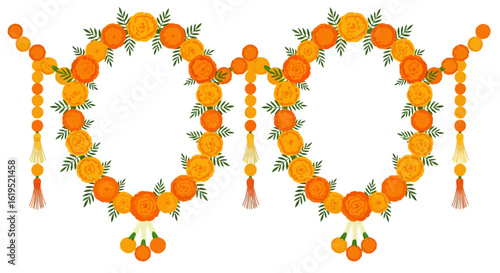 Festive Marigold Garland Graphic Illustration with Tassels for Celebratory Decor