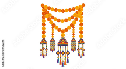 Festive marigold garland decoration showcasing indian cultural celebration adornment