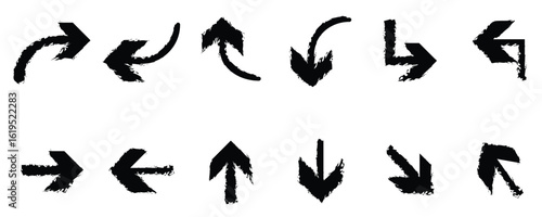 Arrow icon set. Grunge arrows Vector grunge brush style arrow pointers. paintbrush, design element, dirty, illustration, vector, arrow, curve, direction, horizontal, Directional arrows with grunge. 