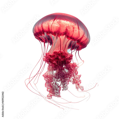 Vibrant red jellyfish against black