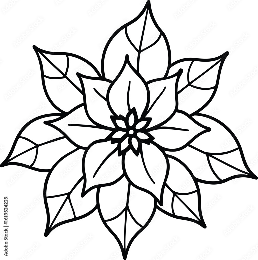 Obraz premium Elegant poinsettia flower line art vector illustration