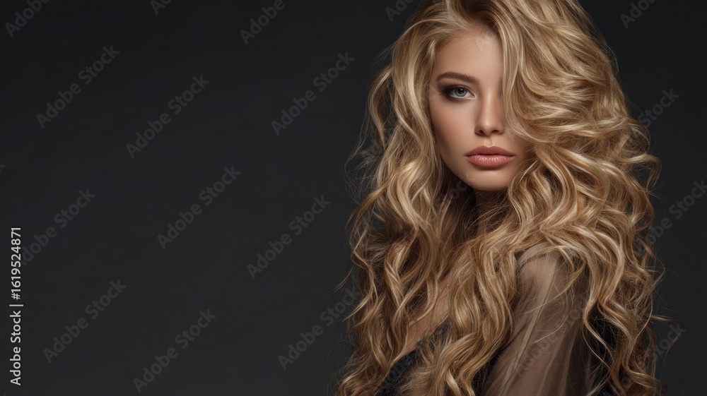 custom made wallpaper toronto digitalElegant woman with long blonde hair in profile view. Neural network AI generated