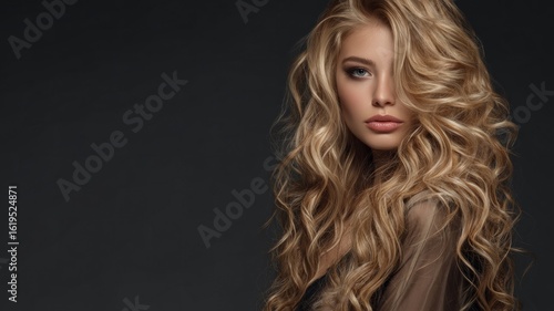 Wallpaper Mural Elegant woman with long blonde hair in profile view. Neural network AI generated Torontodigital.ca