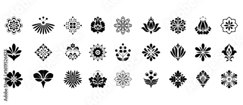 Flower icons set. Isolated elements for design. Vector graphics.