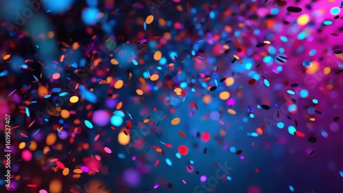 Vibrant multicolored confetti bursts against a dark backdrop creating a festive energetic and celebratory atmosphere perfect for a party