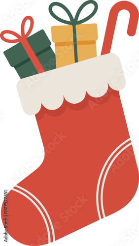 Christmas stocking with presents and candy cane