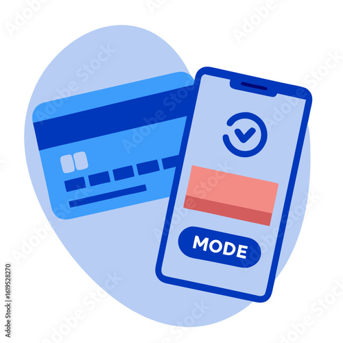 Payment mode with credit card and smartphone on blue background  