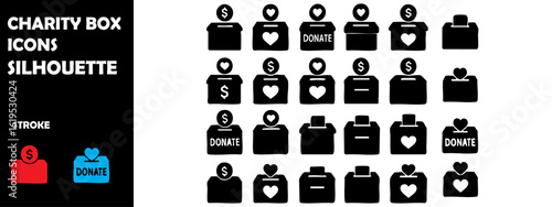 Charity Box Icon Silhouette Vector Set – Donation, Nonprofit and Philanthropy Symbols