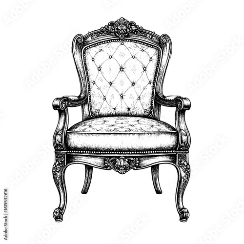Victorian Armchair – Alternate View in Copperplate Engraving Style
