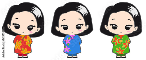 Cute character of a Chinese girl in oriental dress