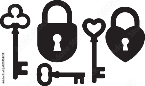 Antique keys and heart shaped locks vintage