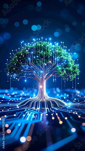 Futuristic digital tree