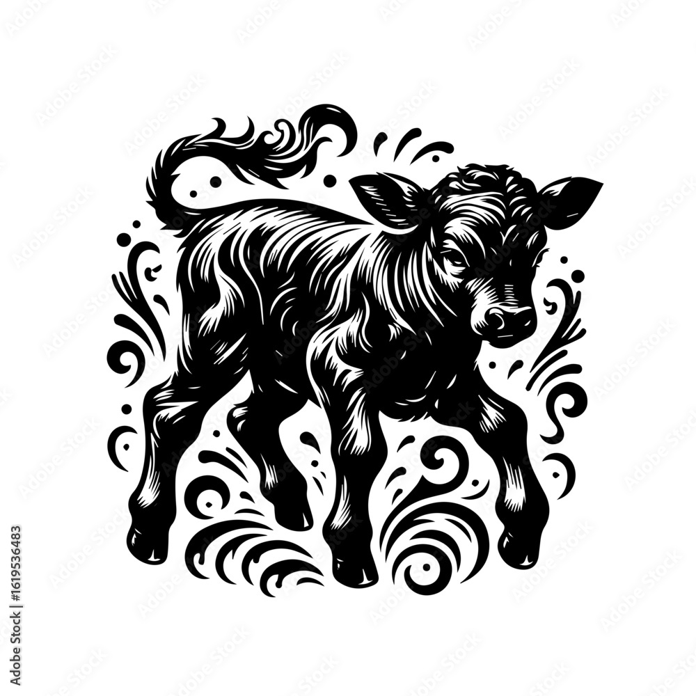 custom made wallpaper toronto digitalAdorable Black and White Calf with Swirling Ornaments.