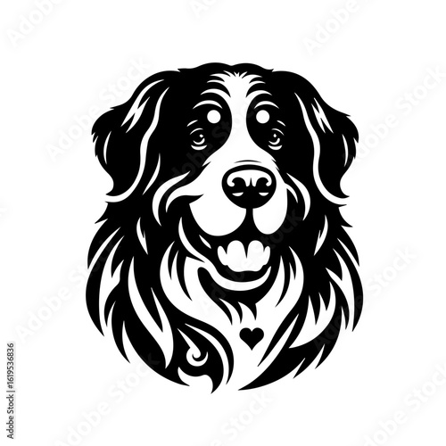 Bernese Mountain Dog Tribal Tattoo Style Portrait.
