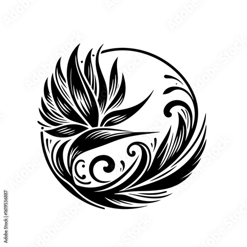 Black and White Bird of Paradise Flower Design.