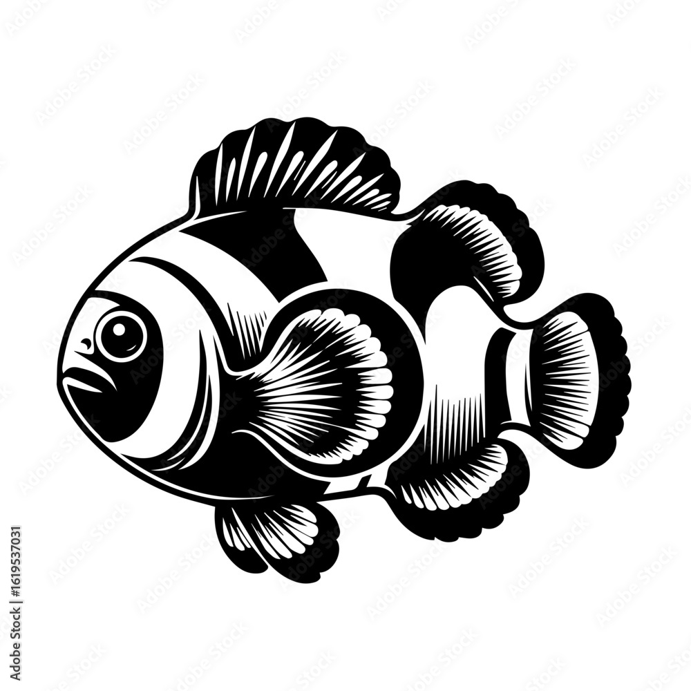 Fototapeta premium Black and White Clownfish Illustration.