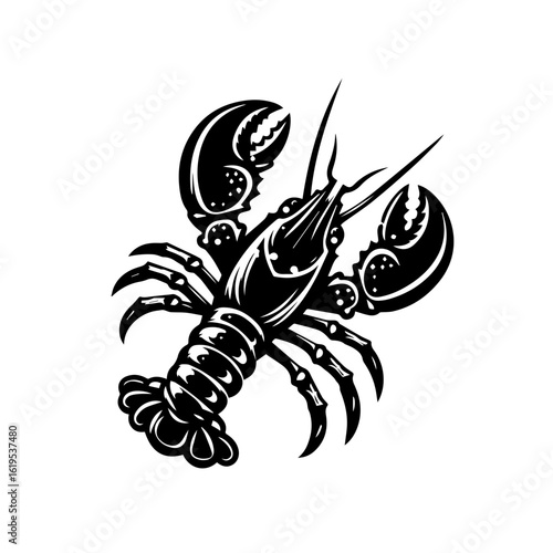Black Silhouette of a Detailed Lobster.