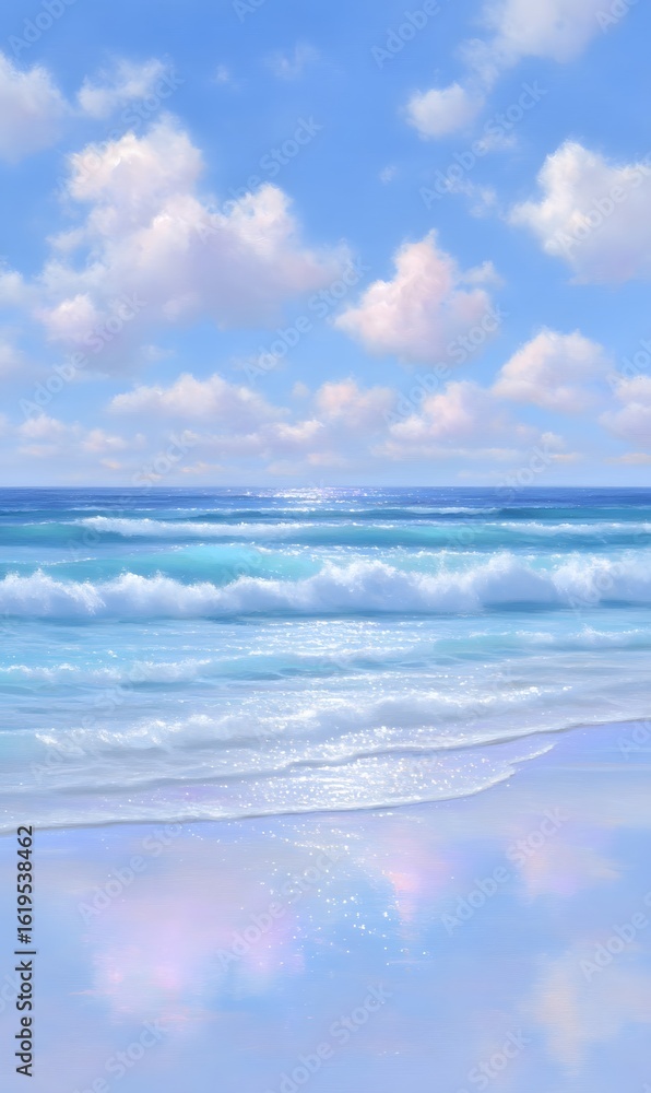 Fototapeta premium a_sandy_beach_with_soft_waves, generation AI