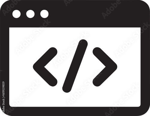 Black code brackets on white window programming software