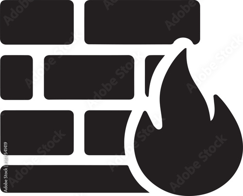 Black brick wall with flame fire protection