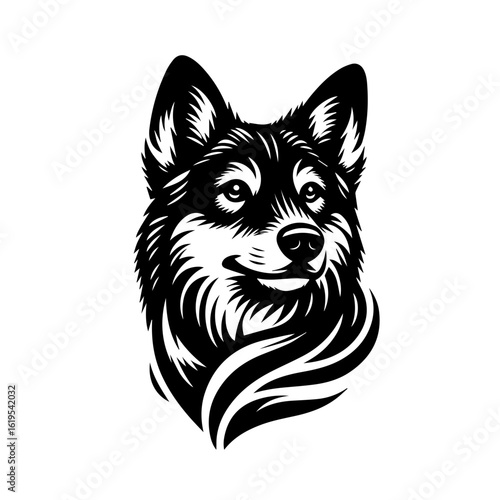 Stylized Black and White Wolf Head Portrait.