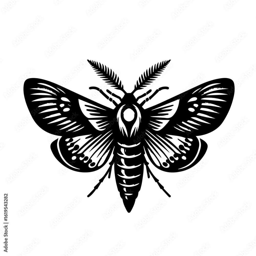Fototapeta premium Stylized Black Moth Silhouette with Intricate Wing Patterns.