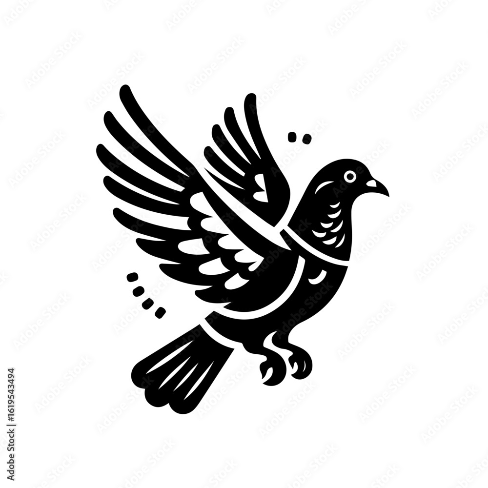 Fototapeta premium Stylized Black Silhouette of a Dove in Flight.