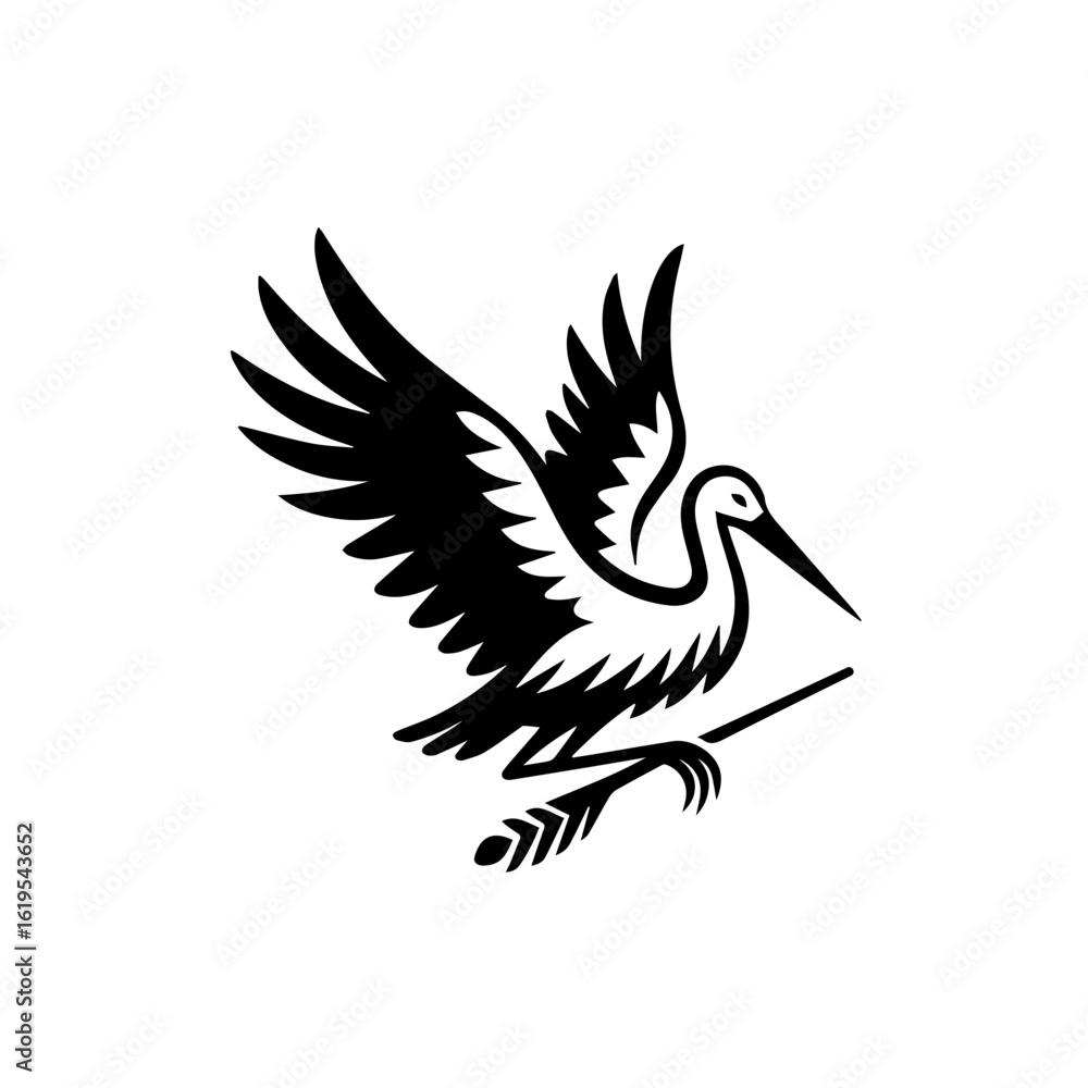 Obraz premium Stylized Black Stork in Flight with Feather Detail.