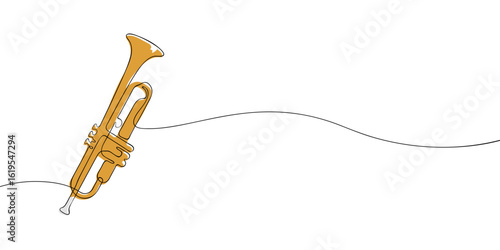 Single line drawing of a trumpet. Colored continuous line icon. Vector illustration.