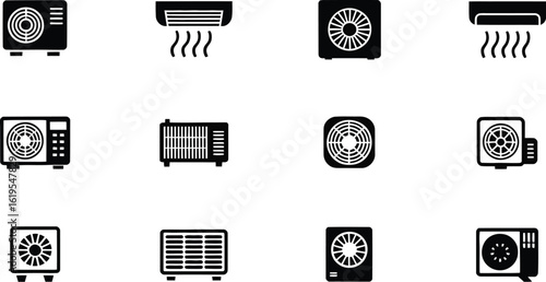 A collection of air conditioning unit icons displayed on a white background grid