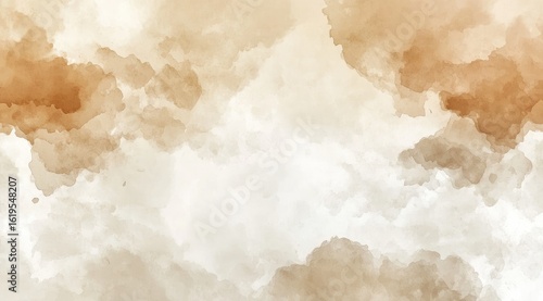 Abstract watercolor background of light brown and cream tones.  Soft, blended washes create a textured, cloudy effect
