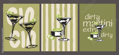 Retro Dirty Martini Cocktail Art with Olives - Vintage Bar Poster