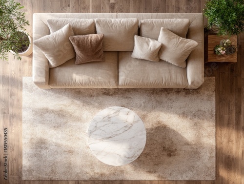 Wallpaper Mural Beige living room, top-down view Torontodigital.ca