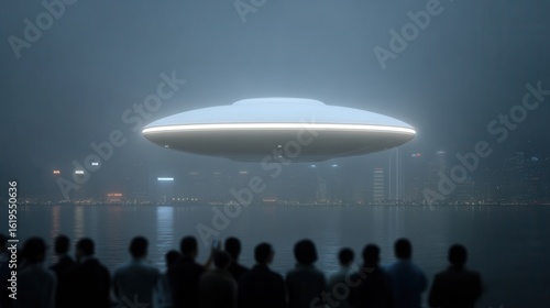 Mysterious alien ship hovers silently above city skyline during twilight hours. 3I/ATLAS