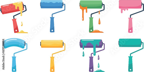 Colorful paint rollers vector illustration for home improvement and decoration