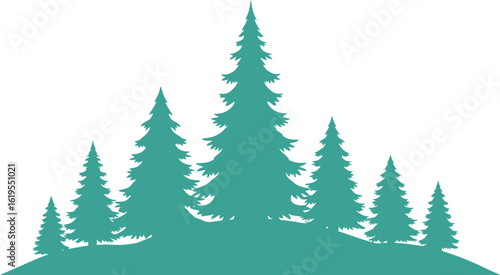 Vector illustration of evergreen trees forest silhouette isolated on white