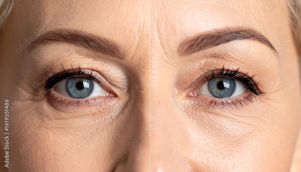 Fototapeta premium Close-up of a woman's eyes, showing wrinkles and subtle makeup