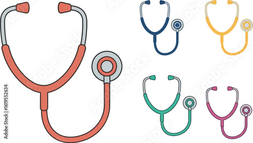 Stock vector illustration of colorful stethoscopes for medical and healthcare