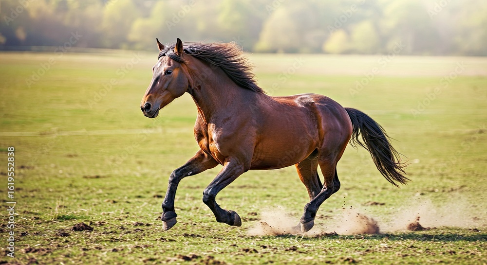 Fototapeta premium Majestic Steed Running Wild Across Wide Open Landscape