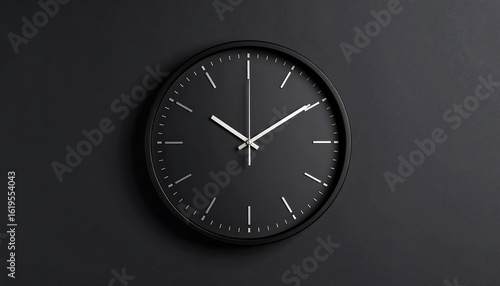 Modern black clock on dark background