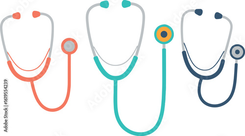 Stock vector illustration of colorful stethoscopes for medical professionals