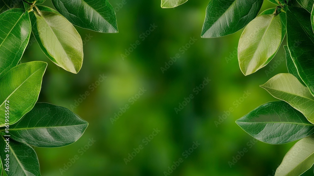 Green Lush Leaves Frame Natural Background Green Lush Leaves Frame Natural Background