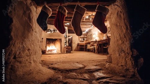 Cozy Christmas fireplace scene