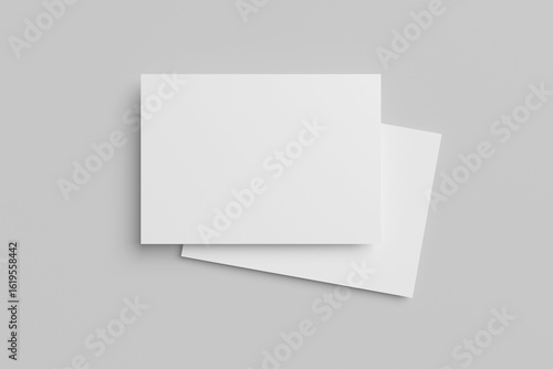 Postcard A6 for mockup isolated on gray background. Blank white 3D rendering