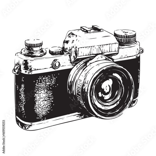 camera vector silhouette illustration with white background 