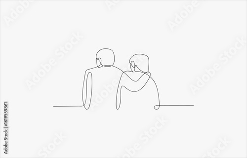  Line Art Vector Two Men, Friendship & Brotherhood Embrace