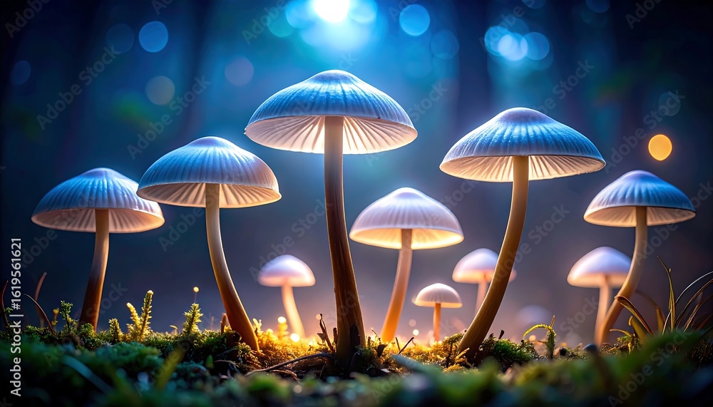 Fototapeta premium Glowing mushrooms in a mystical forest
