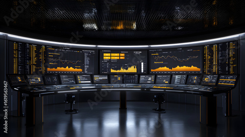 Modern control room interior with screens