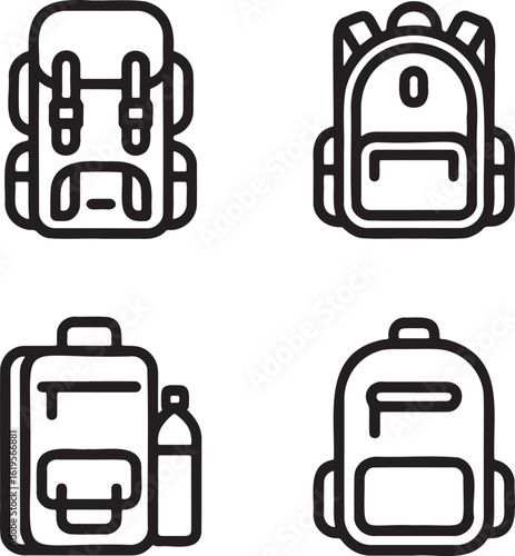 Set of  Backpack Outline vector illustration isolated On Transparent Background