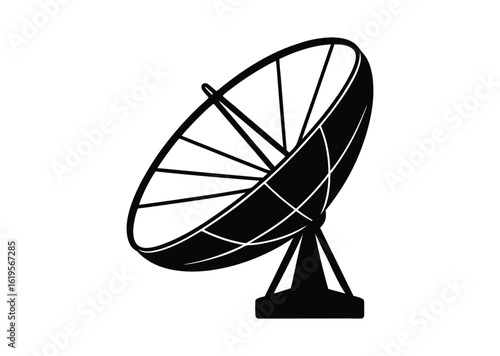 Satellite dish antenna silhouette black vector white background